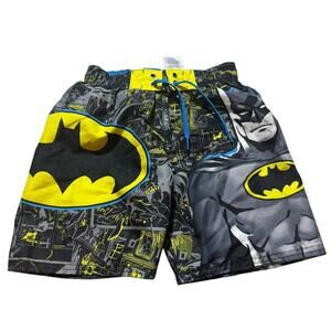 Batman DC Comics Swim Trunks‎ Kids Size XS Blue Black Yellow Elastic Waist